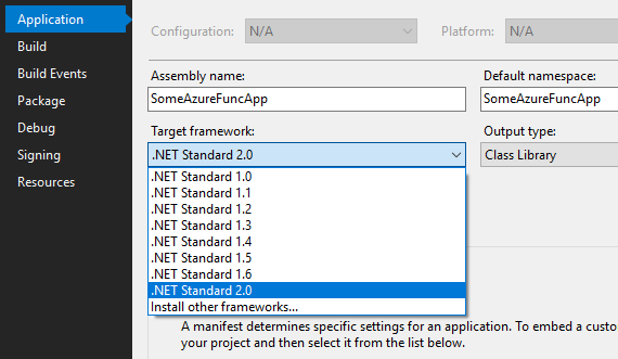 Select net standard version